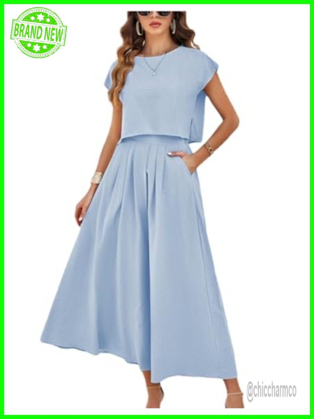 Womens 2 Piece Maxi Skirt Set Crop Top High Waist Pockets